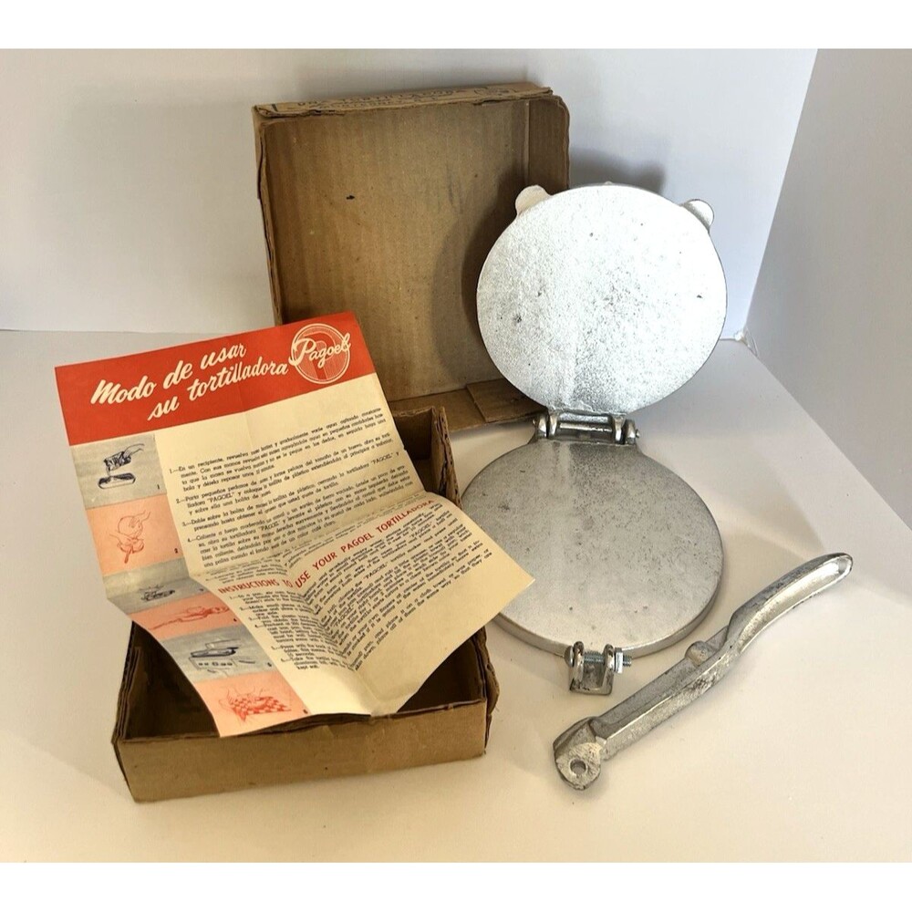 Pagoel Silver 6 1/2" Cast Iron Flour Tortilla Press Maker Made in Mexico Vintage